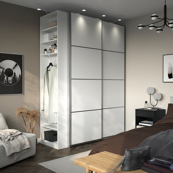 PAX / MEHAMN Wardrobe with sliding doors, white aluminium/white white, 170x66x236 cm
