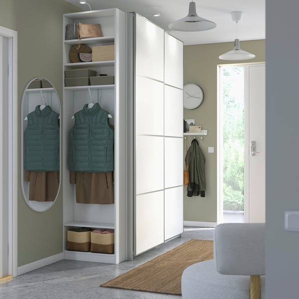 PAX / MEHAMN Wardrobe with sliding doors, white aluminium/white white, 170x66x236 cm