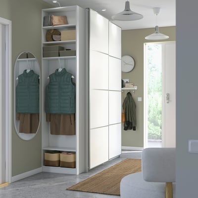 PAX / MEHAMN Wardrobe with sliding doors, white aluminium/white white, 170x66x236 cm