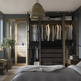 PAX / TONSTAD Wardrobe combination, dark grey brown/stained oak veneer glass, 200x60x236 cm