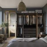 PAX / TONSTAD Wardrobe combination, dark grey brown/stained oak veneer glass, 200x60x201 cm