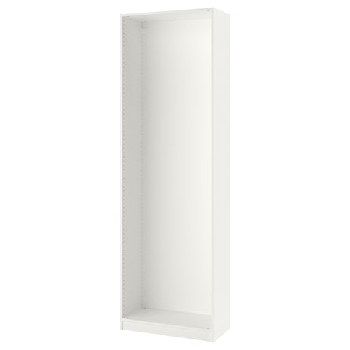 A white PAX wardrobe frame, slim and versatile for space-saving, with a minimalist design.