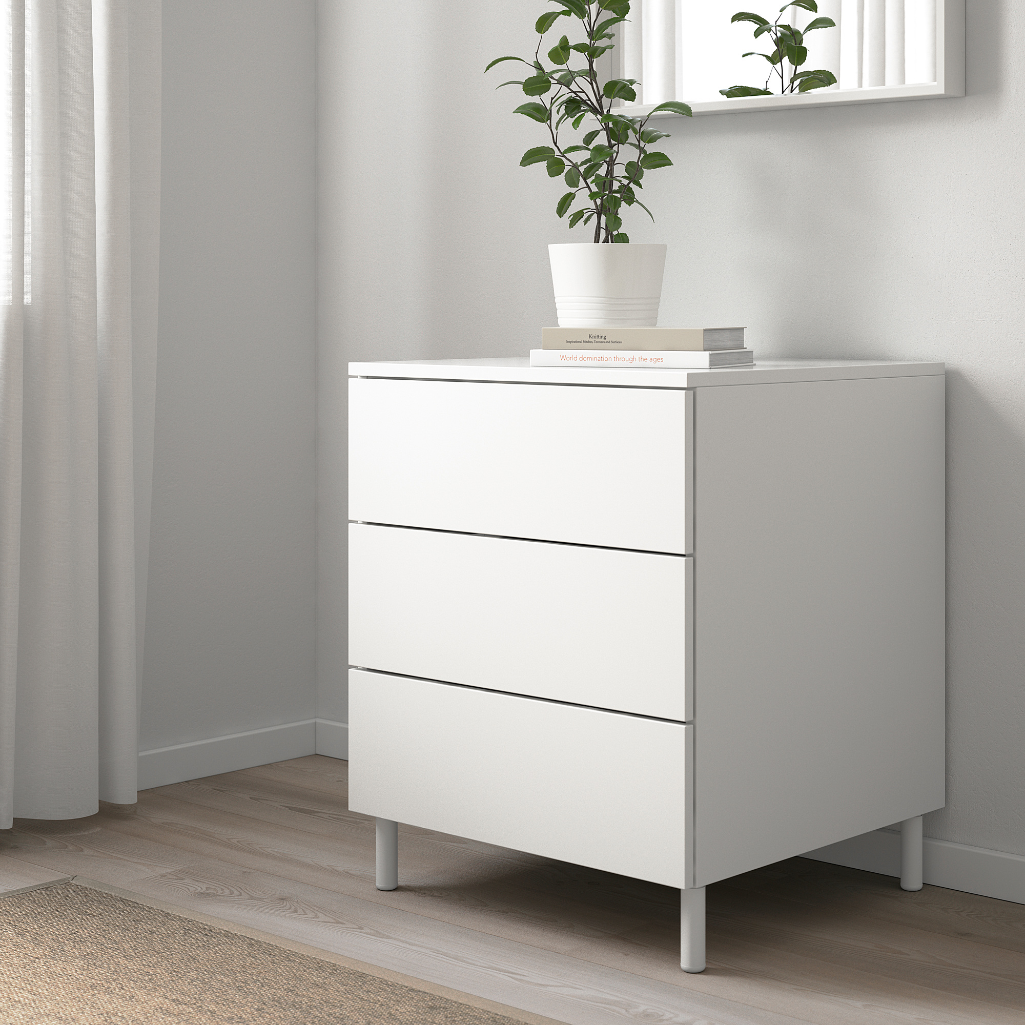 PLATSA Chest of 3 drawers, white/Fonnes white, 60x57x73 cm