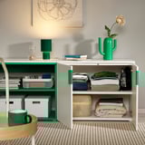 PLATSA Open storage combination w 2 doors, white Fonnes/green, 160x42x63 cm