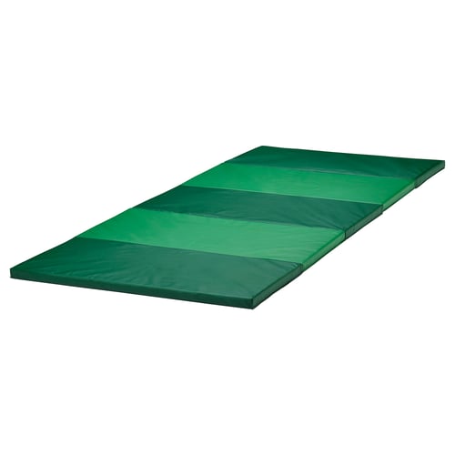 Green foldable foam mat for safe play and exercise.