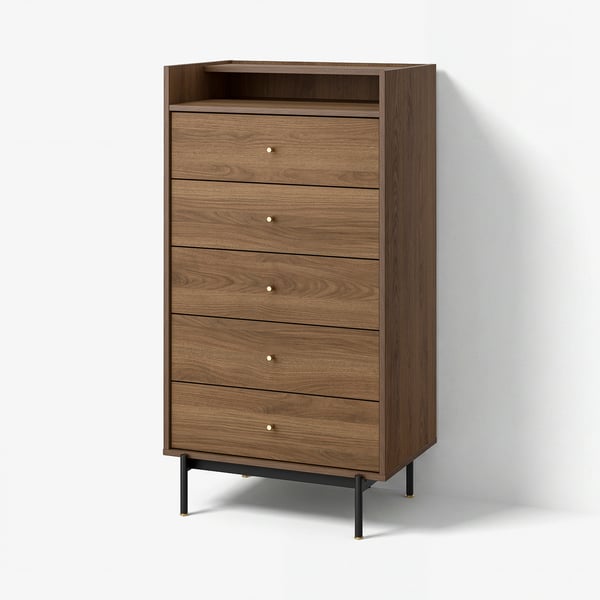 RÅDMANSÖ Chest of 5 drawers, brown walnut effect, 70x48x132 cm