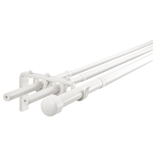 White RÄCKA triple curtain rod set, modern minimalist design, adjustable, steel & plastic.