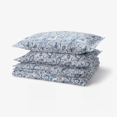 RODGERSIA Duvet cover and 2 pillowcases, blue/white, 200x200/50x80 cm