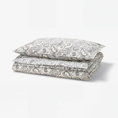 RODGERSIA Duvet cover and pillowcase, grey/white, 150x200/50x80 cm