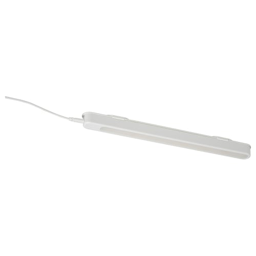 White ROLFSTORP lamp, slim adhesive light for small spaces.