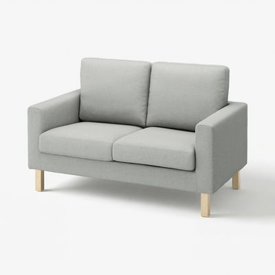 IKEA SALTSJÖBADEN grey compact sofa with wooden legs, simple, clean design.