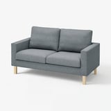 A grey SALTSJÖBADEN loveseat with wooden legs and a modern design.