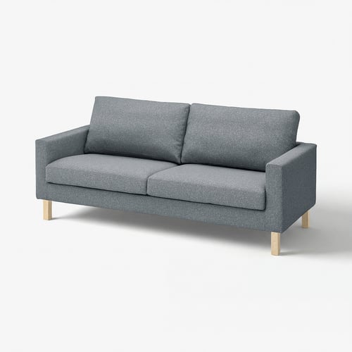 A modern grey SALTSJÖBADEN sofa with wooden legs, a sleek design, and a cosy appearance.