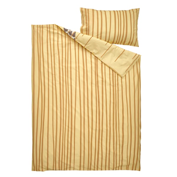 SANDLÖPARE Duvet cover and pillowcase, yellow/savannah, 150x200/50x80 cm