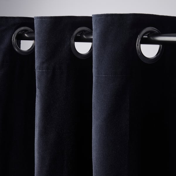 SANELA Curtains, 1 pair, dark blue/with eyelets, 140x250 cm