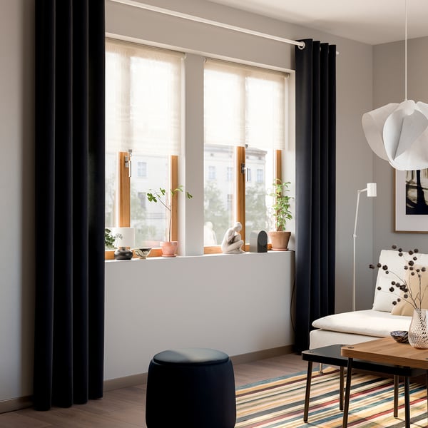 SANELA Curtains, 1 pair, dark blue/with eyelets, 140x250 cm