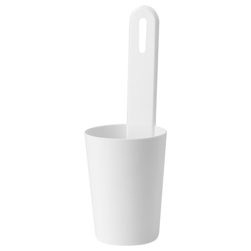 A white SKATTÅN container, cylindrical with a long handle, made from polypropylene plastic, ideal for storing small items.
