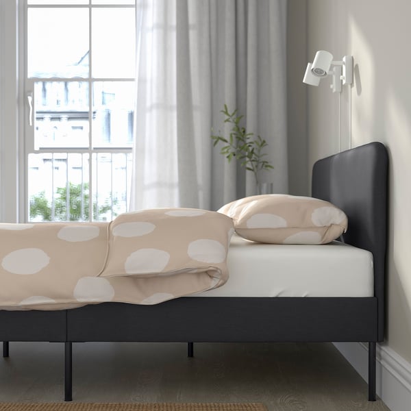 SLATTUM Upholstered bed frame, Vissle dark grey, 150x200 cm