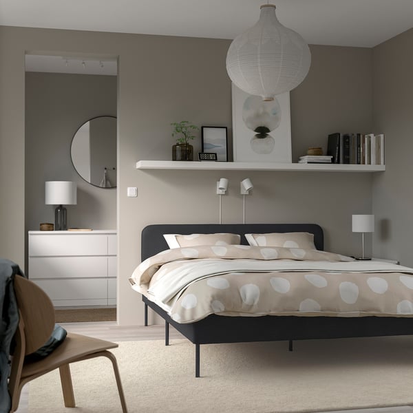 SLATTUM Upholstered bed frame, Vissle dark grey, 150x200 cm