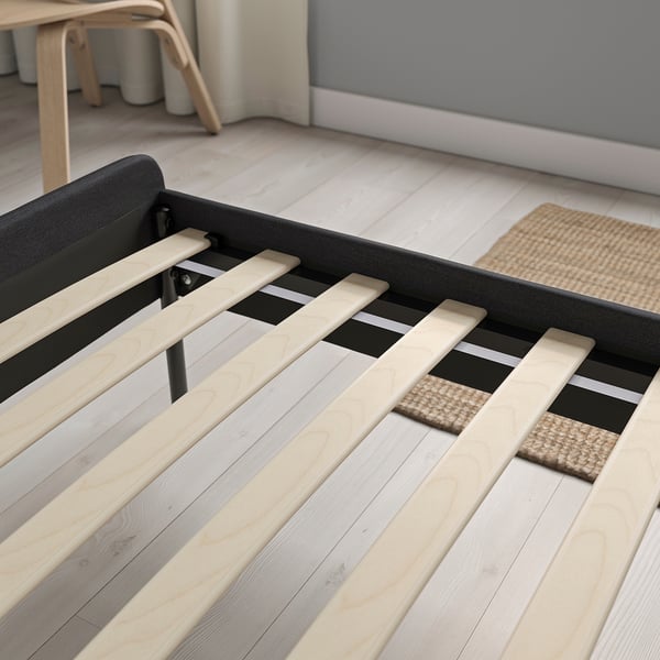 SLATTUM Upholstered bed frame, Vissle dark grey, 150x200 cm