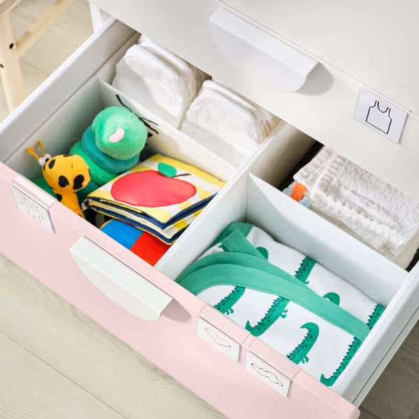 SMÅSTAD Changing table, white pale pink/with 3 drawers, 90x79x100 cm