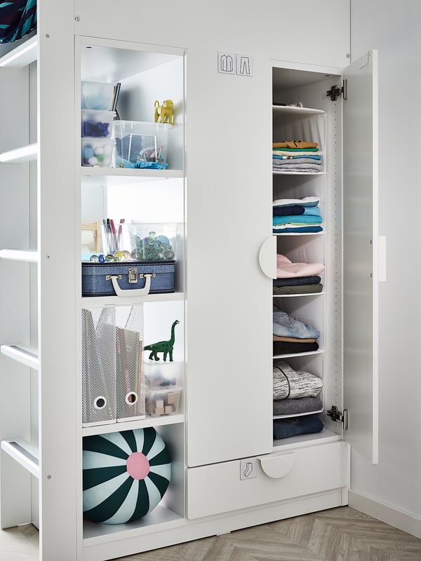 SMÅSTAD Loft bed, white pale pink/with desk with 3 drawers, 90x200 cm