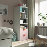 SMÅSTAD / PLATSA Bookcase, white pale pink/with 2 drawers, 60x57x181 cm