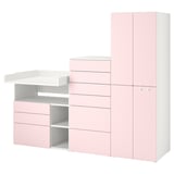 SMÅSTAD / PLATSA Storage combination, white pale pink/with changing table, 210x79x181 cm