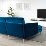 SMEDSTORP 3-seat sofa with chaise longue, Djuparp/dark green-blue birch