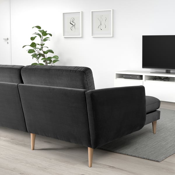 SMEDSTORP 3-seat sofa with chaise longue, Djuparp/dark grey birch