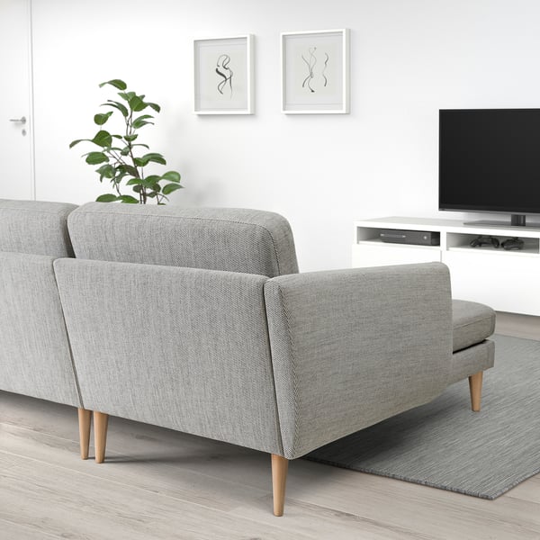 SMEDSTORP 3-seat sofa with chaise longue, Viarp/beige/brown birch