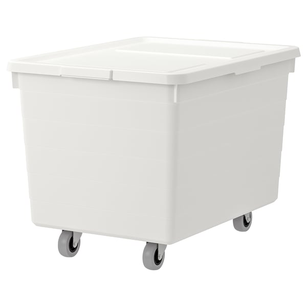 SOCKERBIT Box with castors and lid, white, 38x51x37 cm
