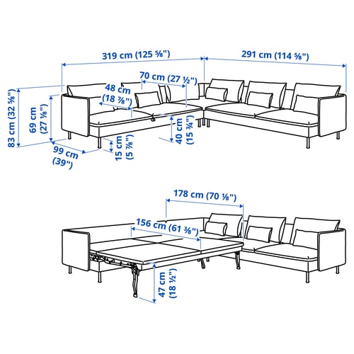 SÖDERHAMN Corner sofa-bed, 6-seat, Kelinge beige