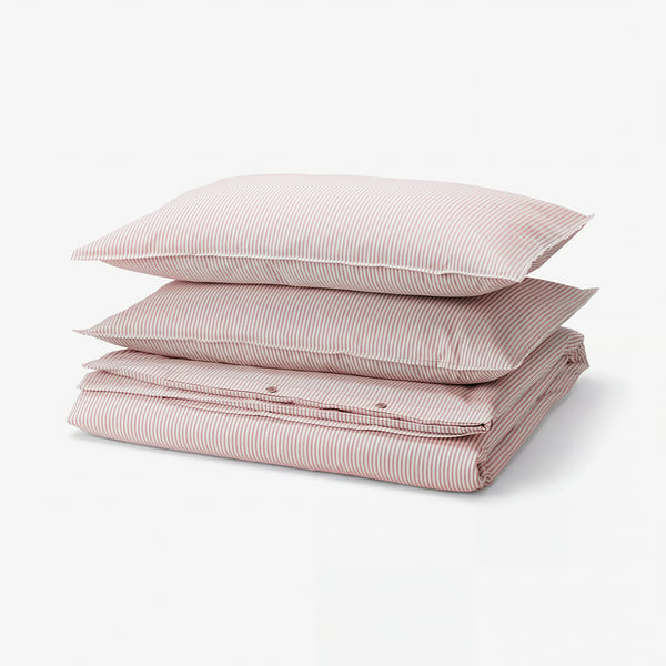 SOLFIBBLA Duvet cover and 2 pillowcases, white red/stripe, 200x200/50x80 cm
