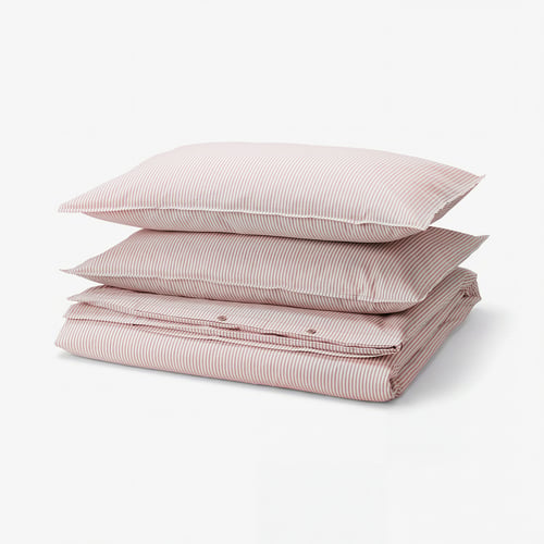 SOLFIBBLA Duvet cover and 2 pillowcases, white red/stripe, 200x200/50x80 cm