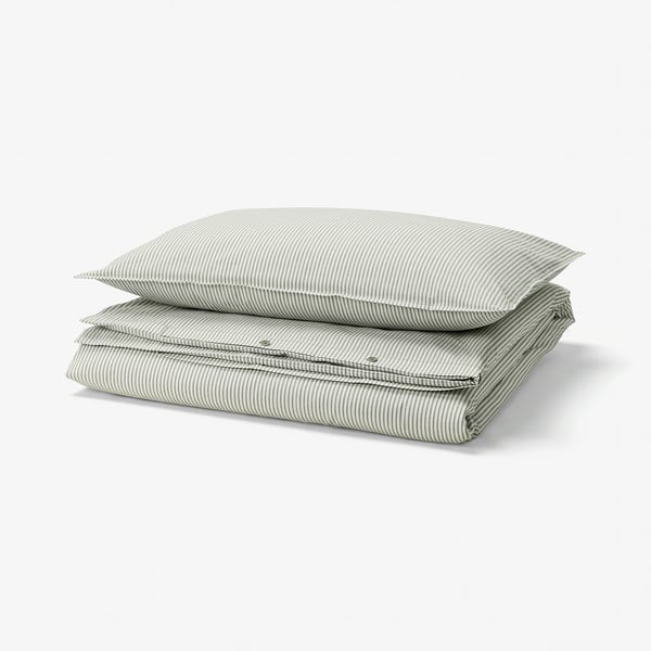 SOLFIBBLA Duvet cover and pillowcase, white green/stripe, 150x200/50x80 cm