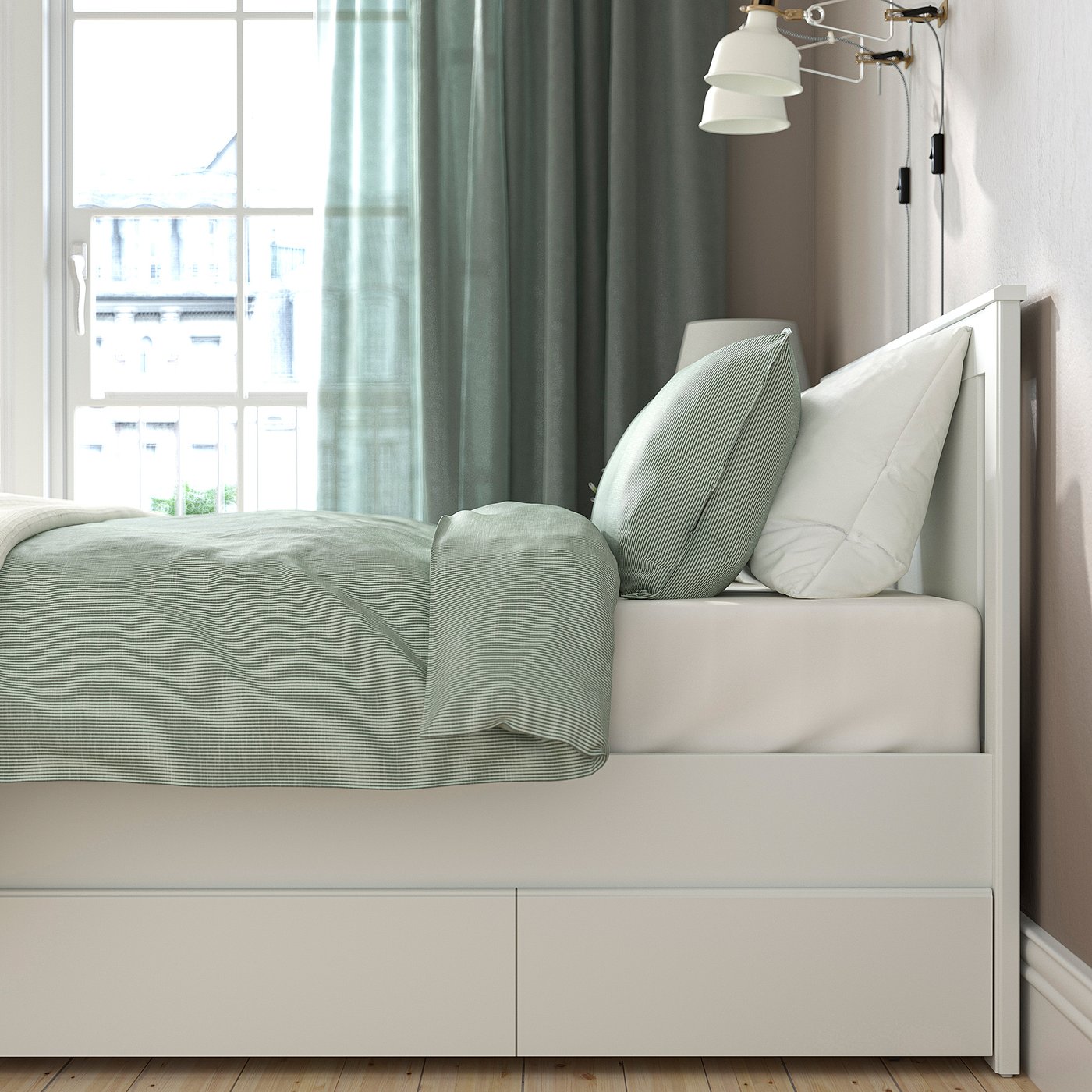 SONGESAND bed frame with 2 storage boxes, white/Luroy, 180x200 cm — picture 6