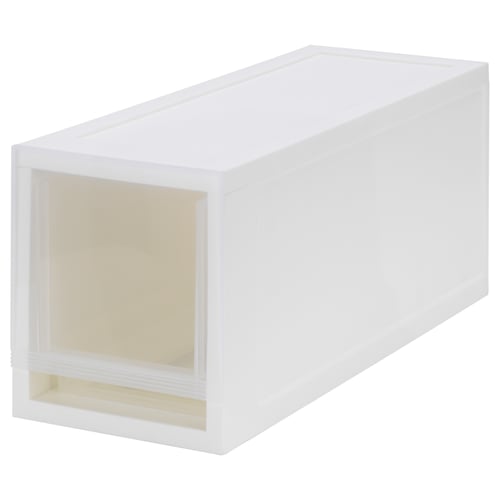 White SOPPROT storage box, rectangular with open front, made from polypropylene plastic.