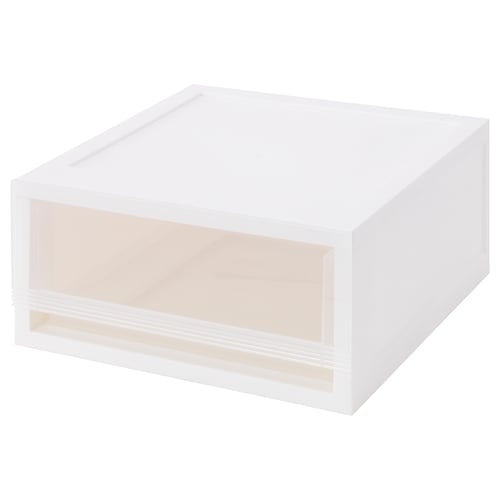 A white SOPPROT storage drawer, rectangular, with a pull-out design, made of polypropylene plastic.