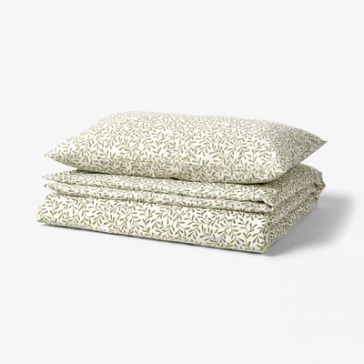 SORGMANTEL Duvet cover and pillowcase, white/green, 150x200/50x80 cm