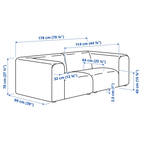 Illustration with measurements for the product: STOCKHOLM 2025.