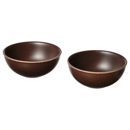 A pair of dark brown, round ceramic bowls with a rustic, speckled design. They are made of stoneware and have a traditional japanese aesthetic.