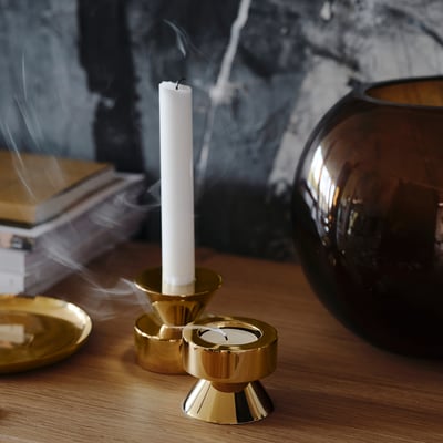 STOCKHOLM 2025 Candlestick/tealight holder, brass-colour, 6 cm