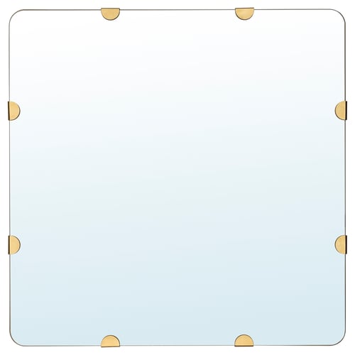 STOCKHOLM 2025 square mirror: frameless, brass fittings, oak veneer, elegant, wall decoration.