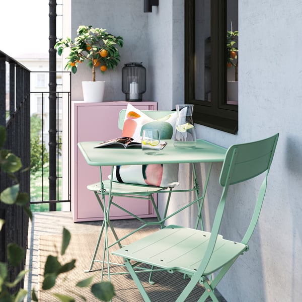SUNDSÖ Folding chair, light green outdoor
