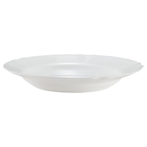 SVENSKMÅLLA white glass plate; elegant wavy edges; tempered opal glass; suitable for saucy meals.