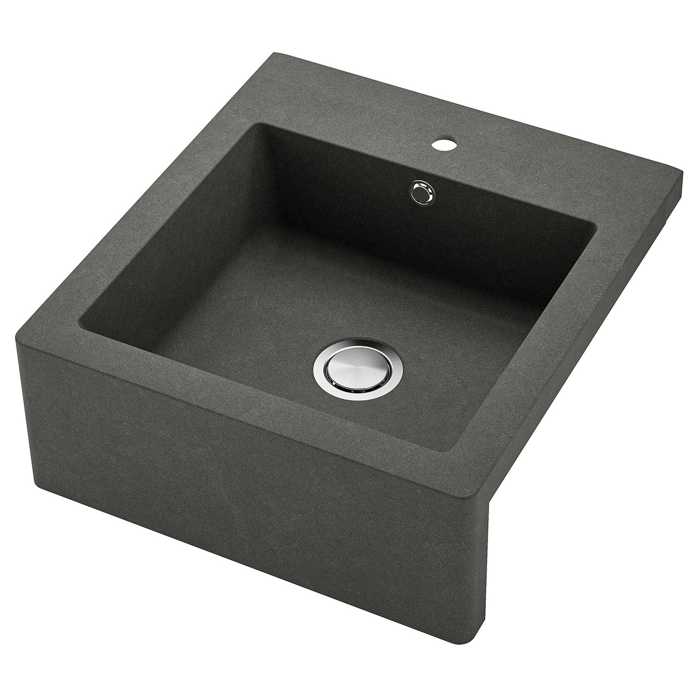 TALLSJÖN sink in dark grey quartz, deep single bowl, apron front design.