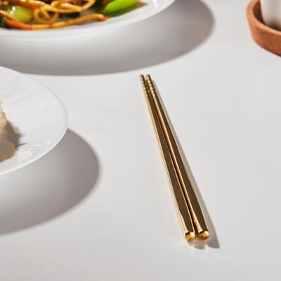 TILLAGD Chopsticks 4 pairs, brass-colour, 24 cm
