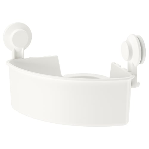 A white TISKEN organiser with suction cups, perfect for bathroom walls.