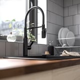 TOLLSJÖN Kitchen mixer tap/handspray, black polished metal